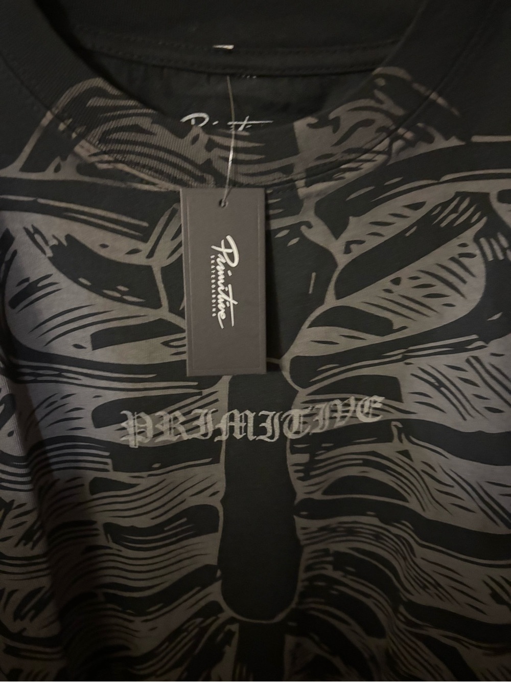 Primitive Black Tee with Gray Rib Cage Graphic, high quality